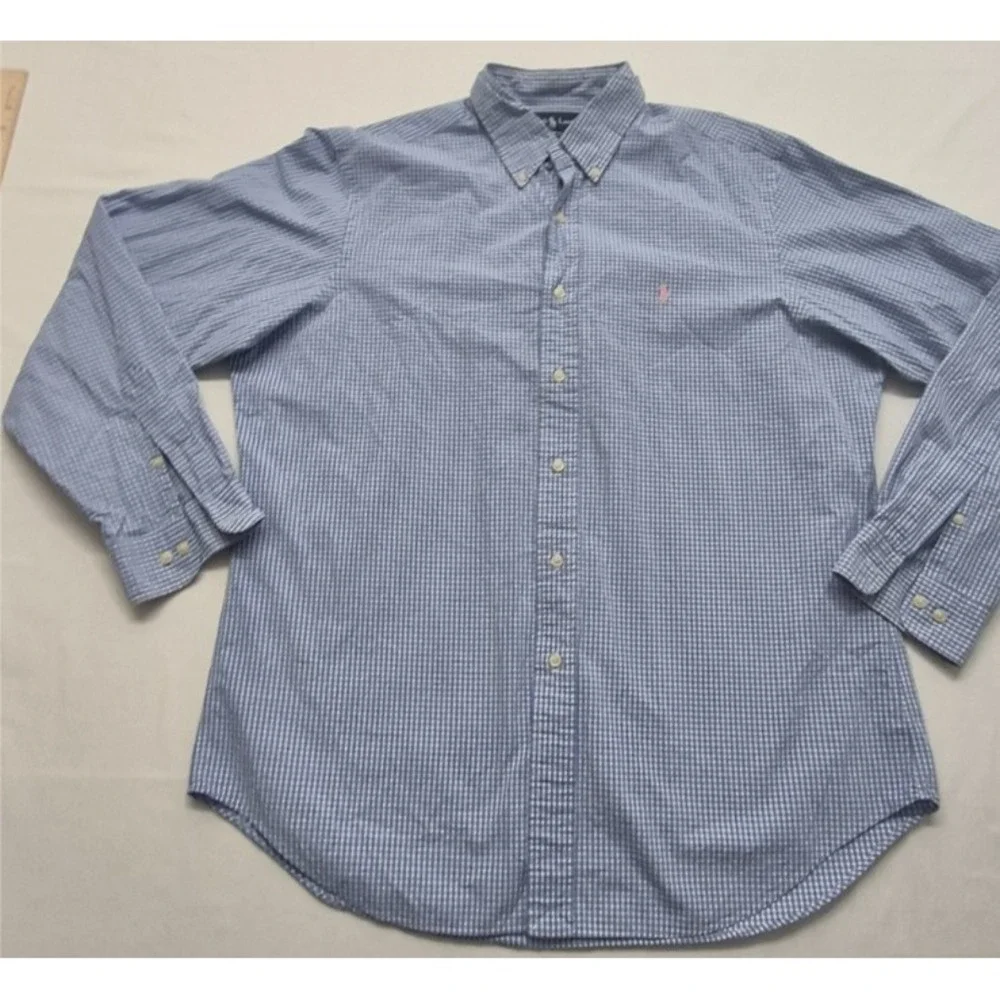 Ralph Lauren men's blue check classic fit long sleeve‎ dress shirt 16.5 (34/35)